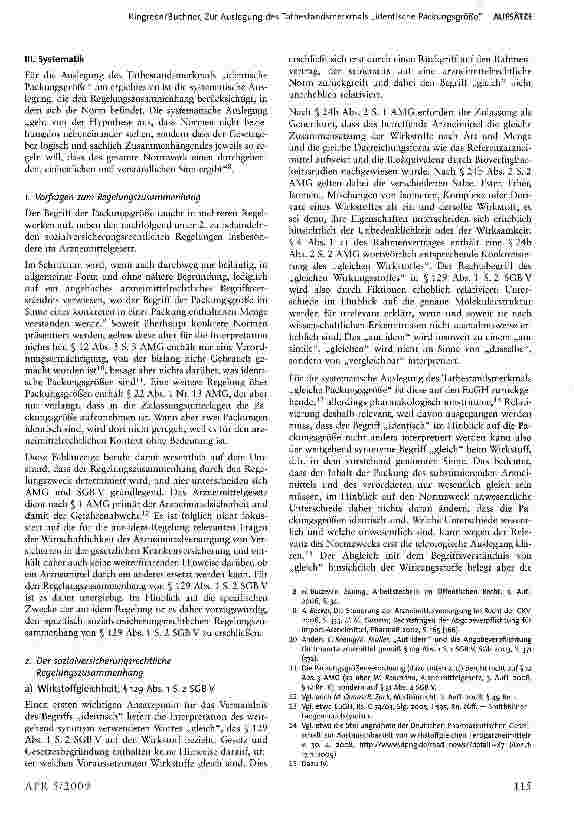 Vorschauseite 3: Zur Auslegung des Tatbestandsmerkmals „identische Packungsgröße in der sogenannten aut-idem-Regelung des § 129 Abs. i S. 2 SGB V