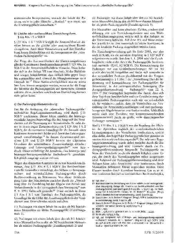 Vorschauseite 4: Zur Auslegung des Tatbestandsmerkmals „identische Packungsgröße in der sogenannten aut-idem-Regelung des § 129 Abs. i S. 2 SGB V