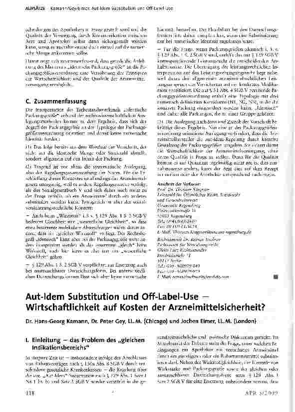 Vorschauseite 6: Zur Auslegung des Tatbestandsmerkmals „identische Packungsgröße in der sogenannten aut-idem-Regelung des § 129 Abs. i S. 2 SGB V