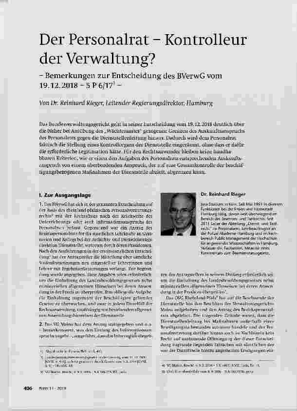 Vorschauseite 1: Der Personalrat - Kontrolleur der Verwaltung?