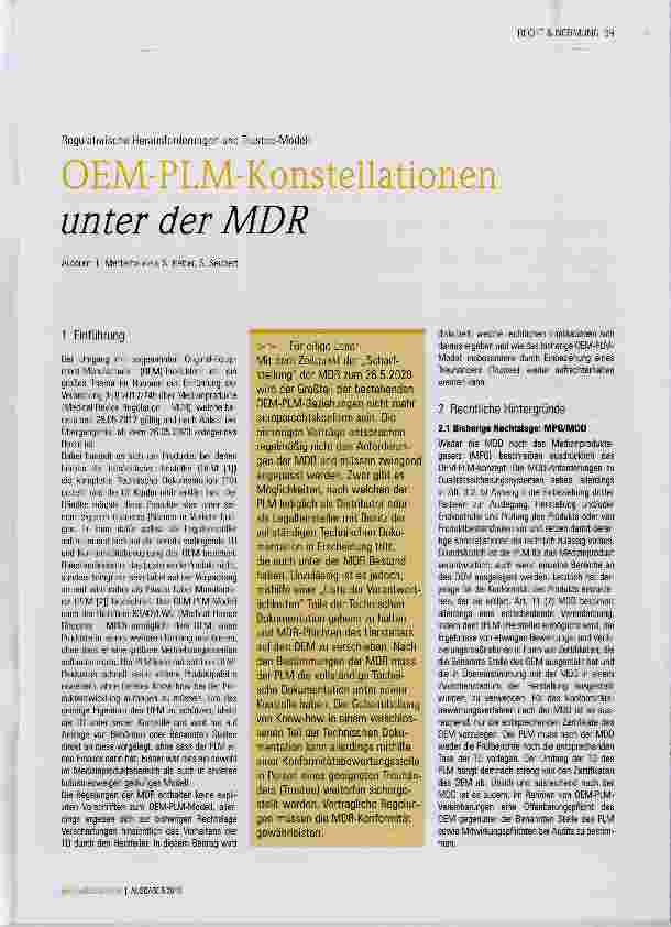 Vorschauseite 1: OEM-PLM-Konstellationen un ter der MDR