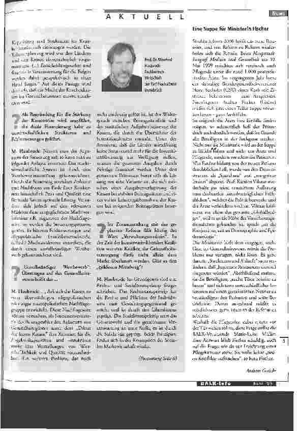 Vorschauseite 2: Gesundheit und Pflege 2000 Wohin geht der Weg? Fragen an den Gesundheitsökonomen Manfred Haubrock