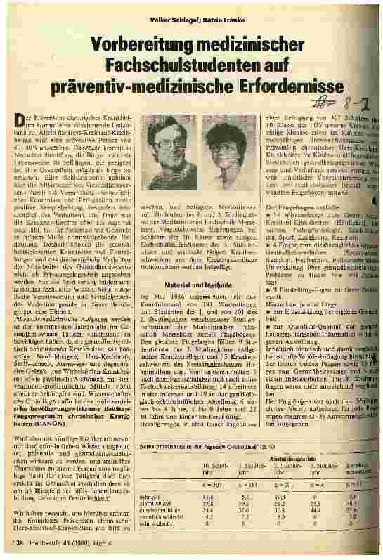 Vorschauseite 1: Vorbereitung medizinischer Fachschulstudenten auf präventiv-medizinische Erfordernisse