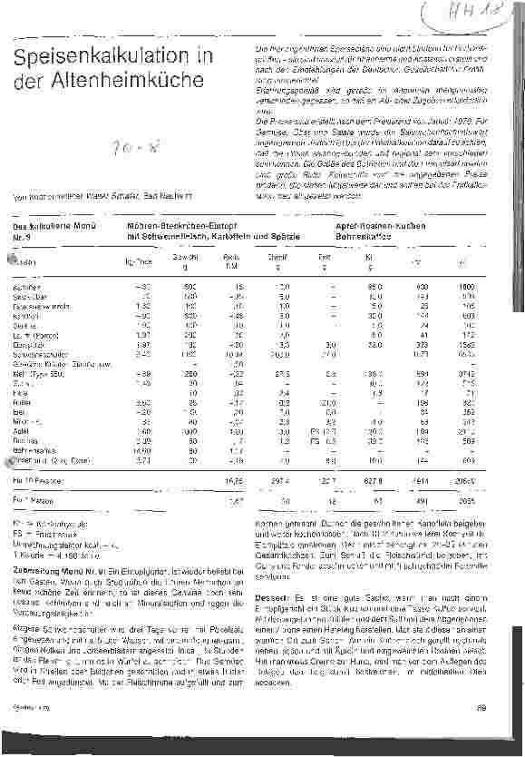 Vorschauseite 1: Speisenkalkulation in der Altenheimküche