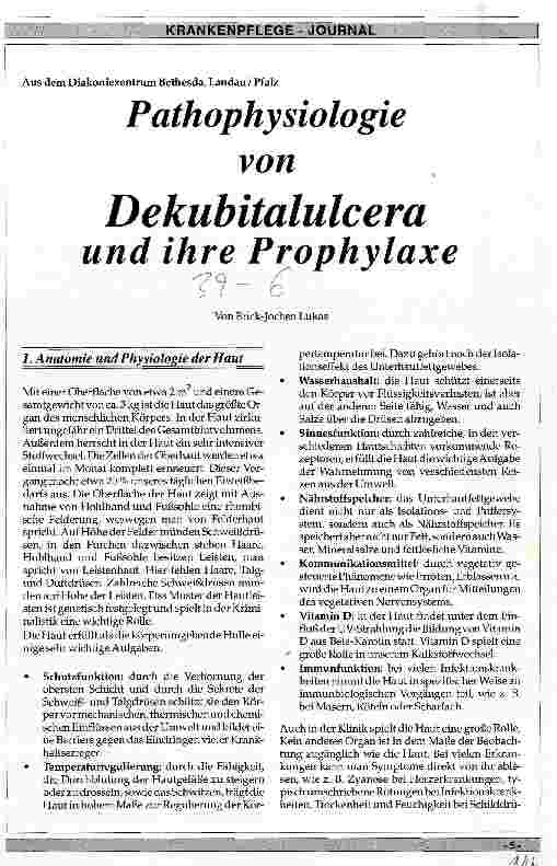 Vorschauseite 1: Pathophysiologie von Dekubitalulcera und ihre Prophylaxe