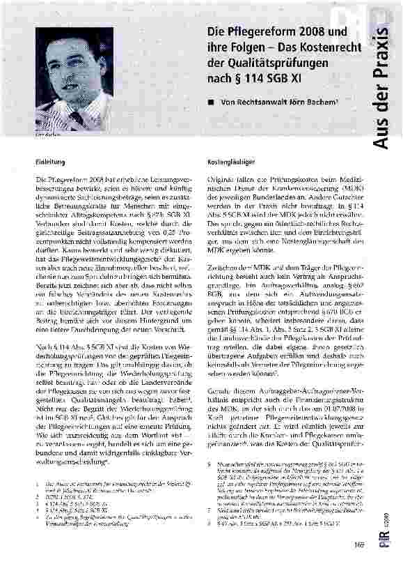 Vorschauseite 1: Die Pflegereform 2008 und ihre Folgen - Das Kostenrecht der Qualitätsprüfungen nach §114 SGB XI