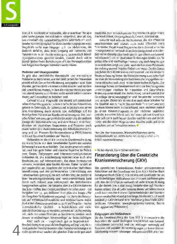 Vorschauseite 2: Prävention - wer soll das bezahlen?