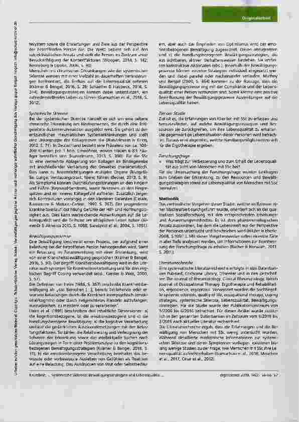 Vorschauseite 2: Bewältigungsstrategien und Lebensqualität aus Sicht von Menschen mit einer systemischen Sklerose Ein potenzielles Handlungsfeld der Ergotherapie