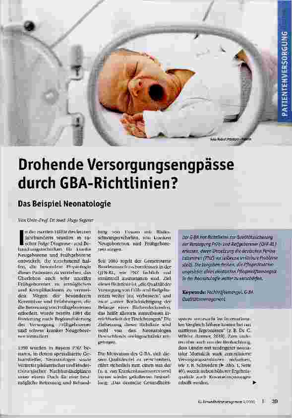 Vorschauseite 1: Drohende Versorgungsengpässe durch GBA-Richtlinien?