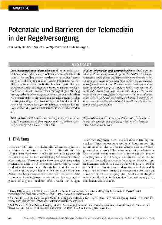 Vorschauseite 1: Potenziale und Barrieren der Telemedizin in der Regelversorgung