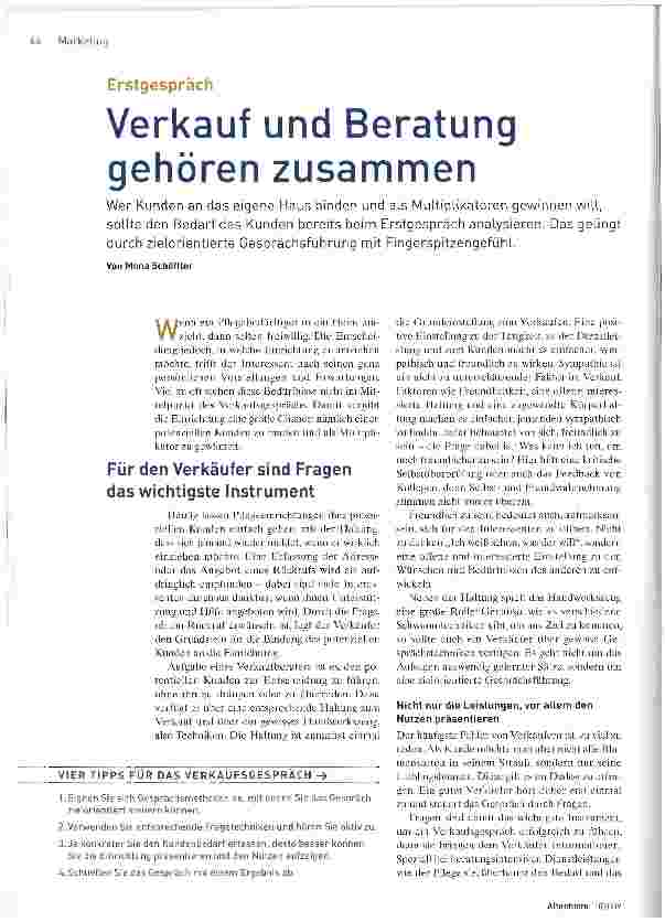 Vorschauseite 1: Verkauf und Beratung gehören zusammen