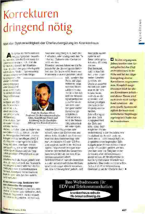 Vorschauseite 1: Korrekturen dringend nötig Von der Systemwidrigkeit der Chefarztvergütung im Krankenhaus