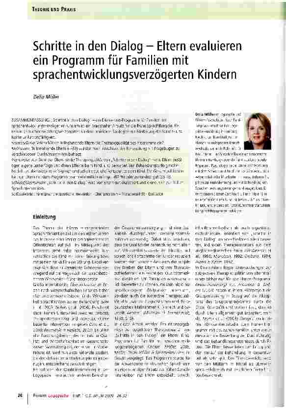 Vorschauseite 1: Schritte in den Dialog - Eltern evaluieren ein Programm für Familien mit sprachentwicklungsverzögerten Kindern