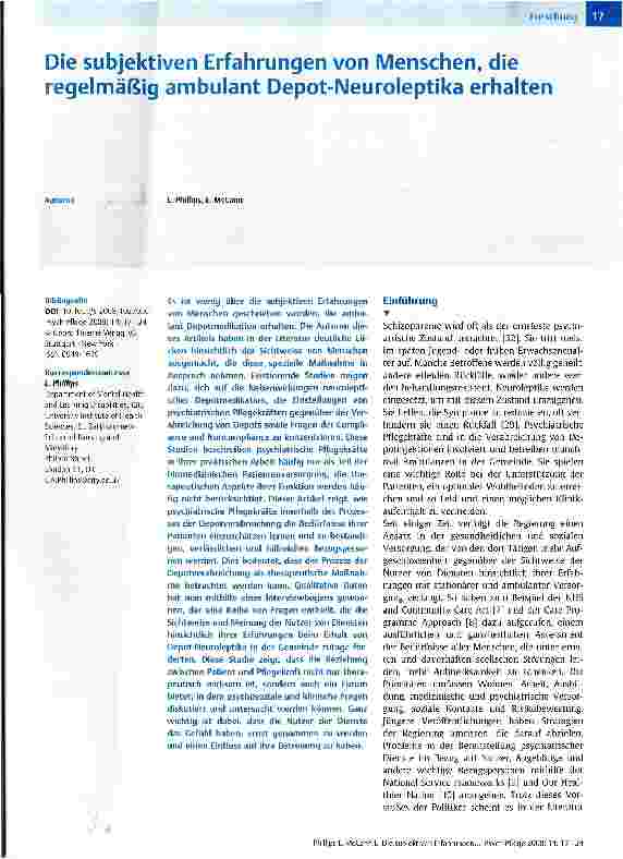 Vorschauseite 1: Die subjektiven Erfahrungen von Menschen, die regelmäßig ambulant Depot-Neuroleptika erhalten