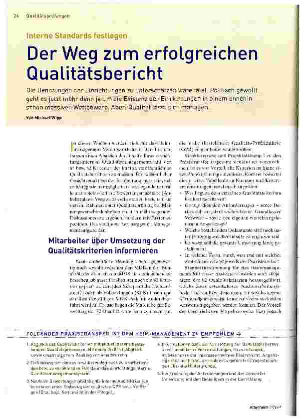 Vorschauseite 1: Der Weg zum erfolgreichen Qualitätsbericht
