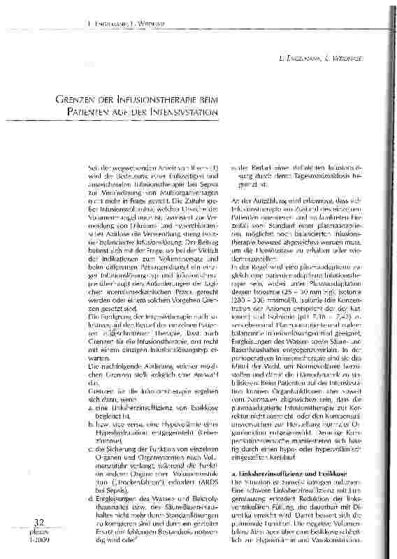 Vorschauseite 1: GRENZEN DER INFUSIONSTHERAPIE BEIM PATIENTEN AUF DER INTENSIVSTATION