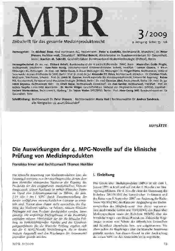 Vorschauseite 1: Die Auswirkungen der 4. MPG-Novelle auf die klinische Prüfung von Medizinprodukten