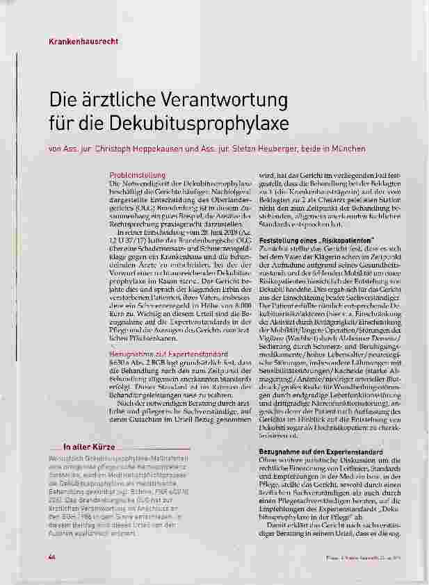 Vorschauseite 1: Die ärztliche Verantwortung für die Dekubitusprophylaxe