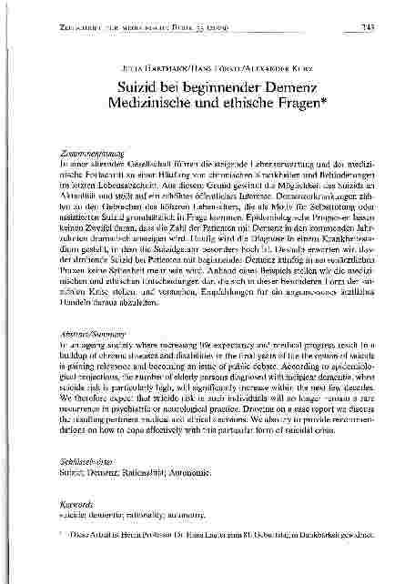 Vorschauseite 1: Suizid bei beginnender Demenz Medizinische und ethische Fragen
