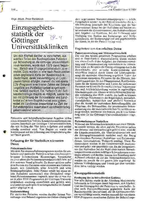 Vorschauseite 1: Einzugsgebietsstatistik der Göttinger Universitätskliniken