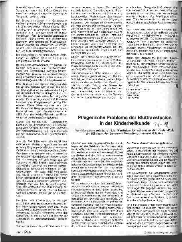 Vorschauseite 1: Pflegerische Probleme der Bluttransfusion in der Kinderheilkunde