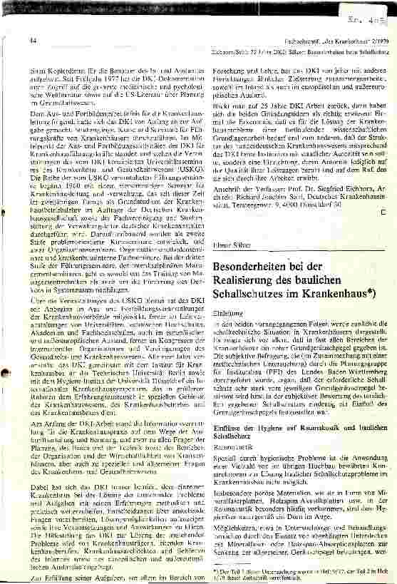 Vorschauseite 1: Besonderheiten bei der Realisierung des baulichen Schallschutzes im Krankenhaus