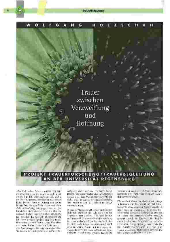 Vorschauseite 1: Trauer zwischen Verzweiflung und HoffnungProjekt Trauerforschung/Trauerbegleitung
