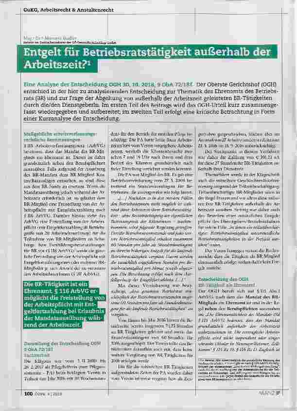 Vorschauseite 1: Entgelt für Betriebsratstätigkeit außerhalb der Arbeitszeit?
