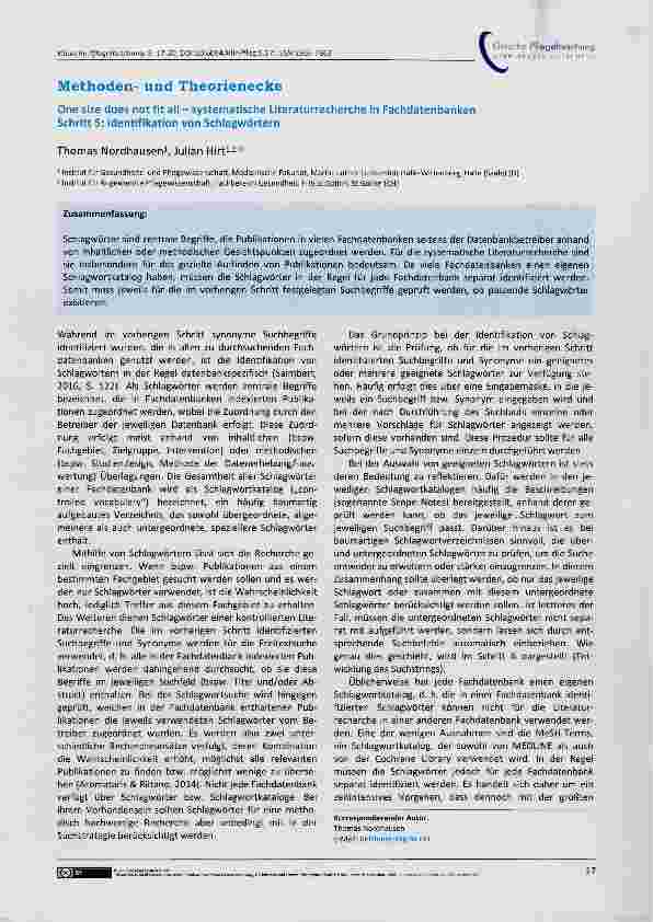 Vorschauseite 1: Methodenund Theorienecke One size does not fit all systematische Literaturrecherche in Fachdatenbanken Schritt 5: Identifikation von Schlagwörtern