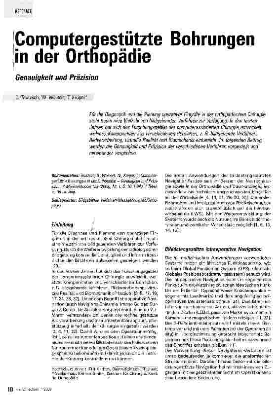 Vorschauseite 1: Computergestützte Bohrungen in der Orthopädie