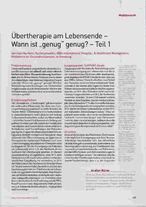Vorschauseite 1: Übertherapie am Lebensende Wann ist „genug“ genug? Teil 1