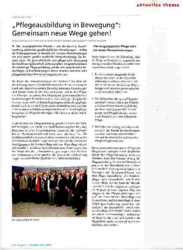 Vorschauseite 1: Pflegeausbildung in Bewegung Gemeinsam neue Wege gehen!