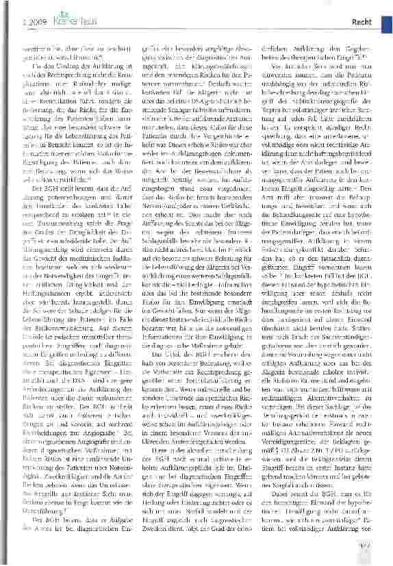 Vorschauseite 2: Recht und PraxisErhöhte Aufklärungspflichten des Arztes bei diagnostischen Eingriffen