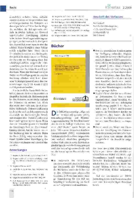 Vorschauseite 3: Recht und PraxisErhöhte Aufklärungspflichten des Arztes bei diagnostischen Eingriffen