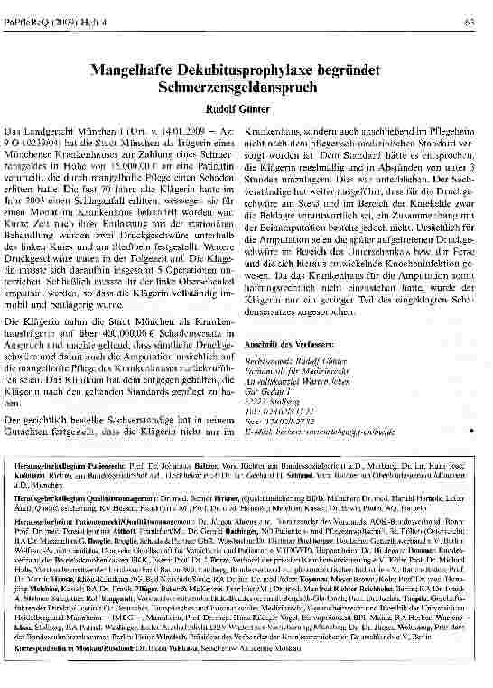 Vorschauseite 1: Mangelhafte Dekubitusprophylaxe begründet Schmerzensgeldanspruch