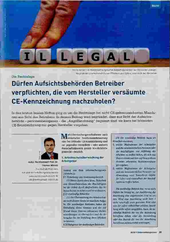 Vorschauseite 1: Dürfen Aufsichtsbehörden Betreiber verpflichten, die vom Hersteller versäumte CE-Kennzeichnung nachzuholen?