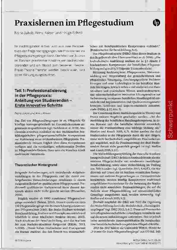 Vorschauseite 1: Praxislernen im Pflegestudium