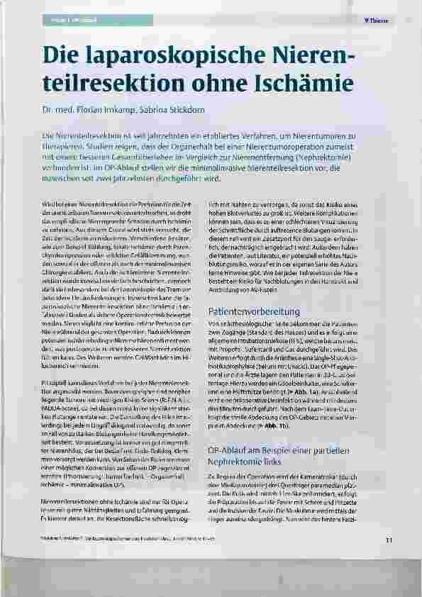 Vorschauseite 1: Die laparoskopische Nierenteilresektion ohne Ischämie