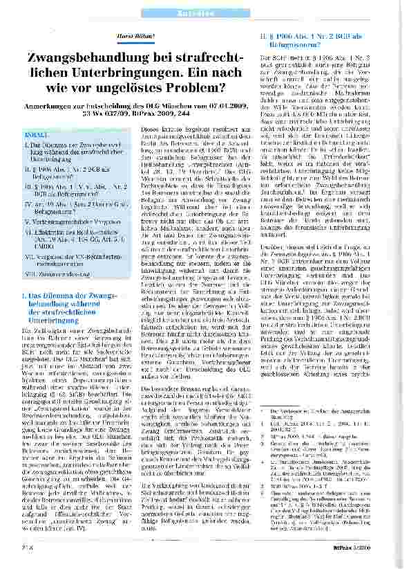 Vorschauseite 1: Zwangsbehandlung bei strafrechtlichen Unterbringungen. Ein nach wie vor ungelöstes Problem?