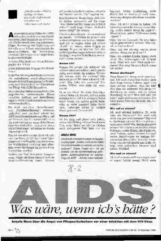 Vorschauseite 1: AIDS - Was wäre, wenn ichs hätte? Angst von Pflegemitarbeitern vor einer Infektion