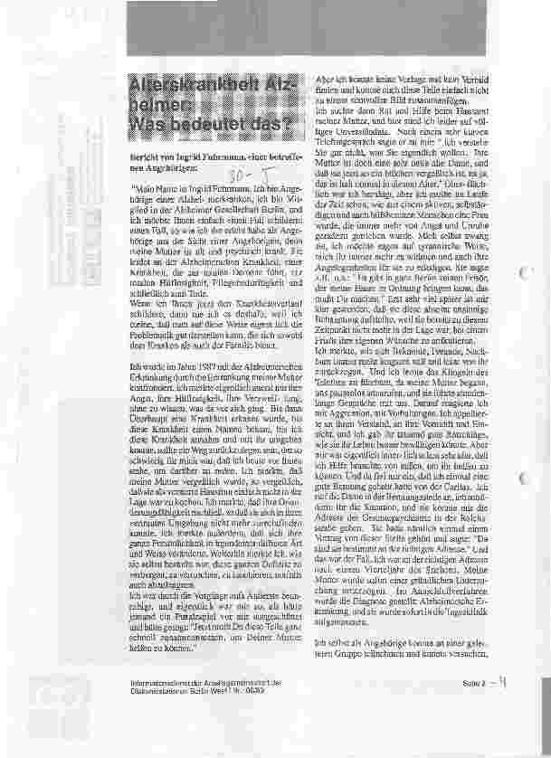 Vorschauseite 1: Alterskrankheit Alzheimer: Was bedeutet das?