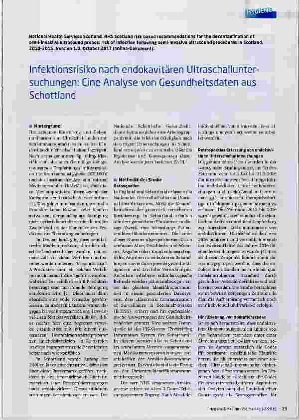 Vorschauseite 1: Infektionsrisiko nach endokavitären Ultraschalluntersuchungen: Eine Analyse von Gesundheitsdaten aus Schottland