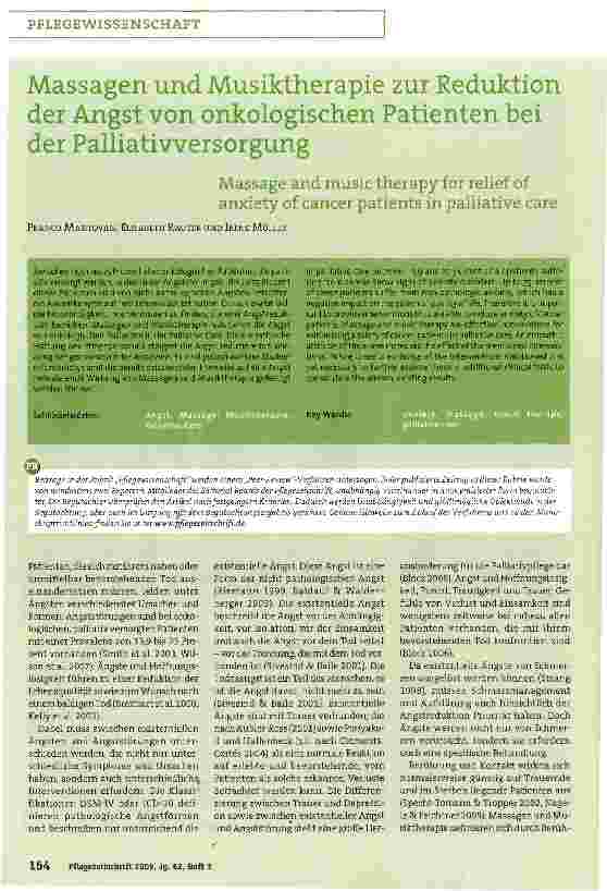 Vorschauseite 1: Massagen und Musiktherapie zur Reduktion der Angst von onkologischen Patienten bei der Palliativversorgung