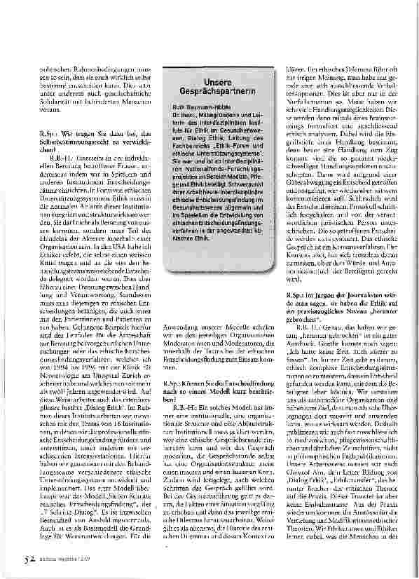 Vorschauseite 5: Menschenwürde in der PraxisGespräch mit der Ethikerin Ruth Baumann-Hölzle