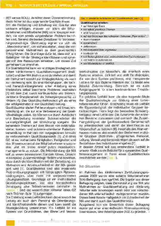 Vorschauseite 3: Erstellung eines Leitbildes in einer anästhesiologischen Klinik: Die Rolle des Qualitätszirkels