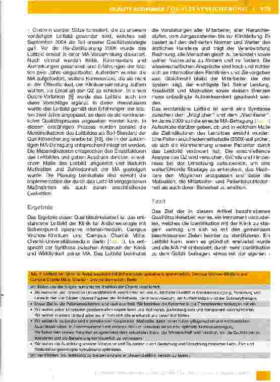 Vorschauseite 5: Erstellung eines Leitbildes in einer anästhesiologischen Klinik: Die Rolle des Qualitätszirkels