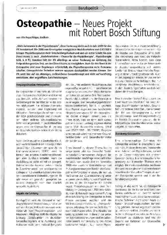 Vorschauseite 1: Osteopathie - Neues Projekt mit Robert Bosch Stiftung