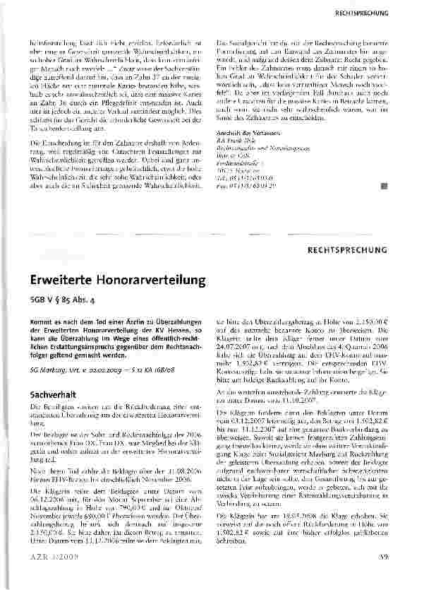 Vorschauseite 1: Erweiterte Honorarverteilung