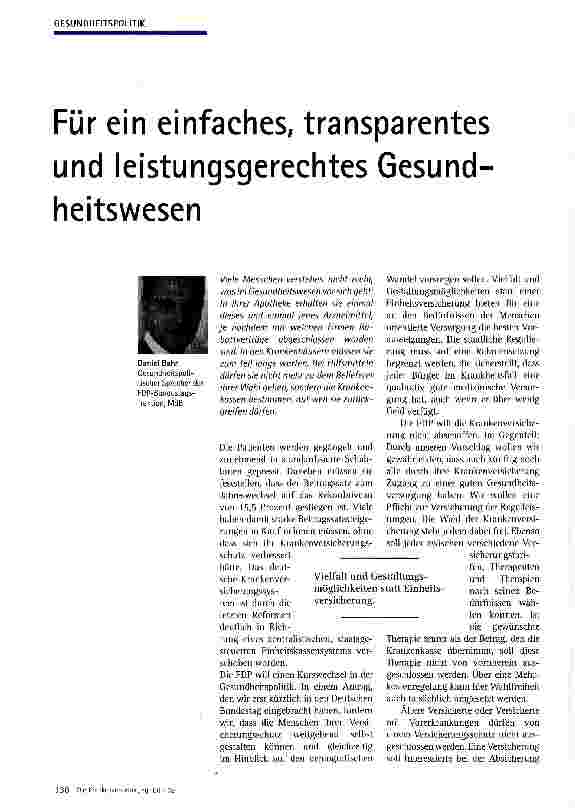 Vorschauseite 1: Für ein einfaches, transparentes und leistungsgerechtes Gesundheitswesen