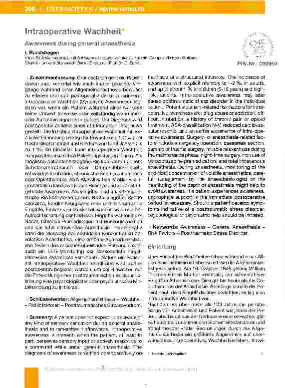 Vorschauseite 1: Intraoperative Wachheit